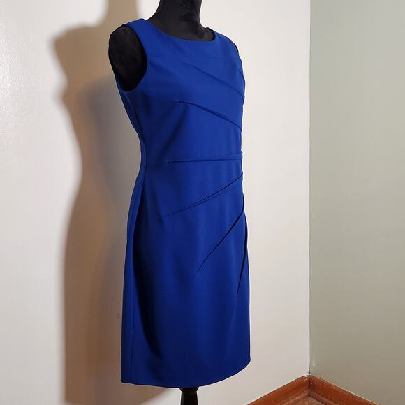 CALVIN KLEIN Sideburst Boat Neck Sleeveless Ruched Pencil Dress, Size 10 - Picture 4 of 14